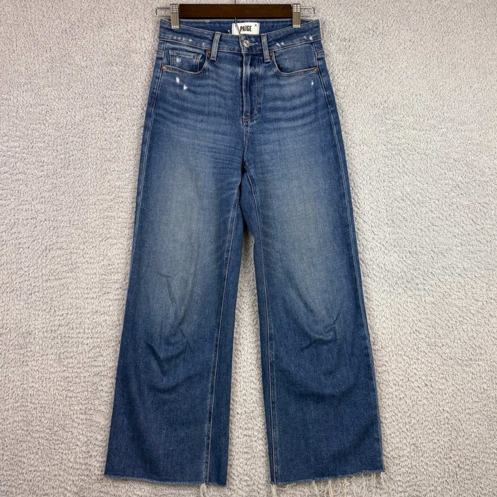 PAIGE Jeans Womens 24x26 Anessa High Rise Wide Leg Raw Hem Distressed Stretch